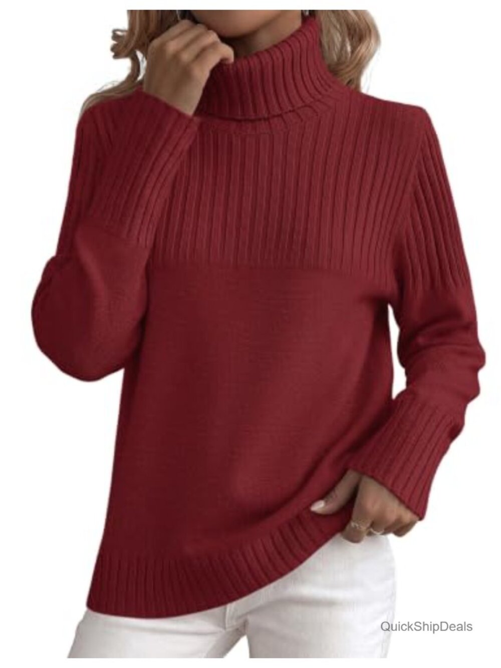 Women's Knit Turtleneck Sweater Pullover Casual Long Sleeve Winter Top